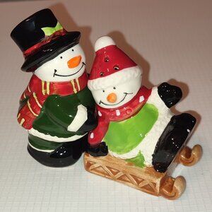 Christmas Snowman Salt and Pepper Shakers Collectible Ceramic with Original Box